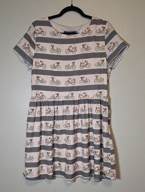Sugarhill Bicycle-Print Casual Dress Gray Stripes